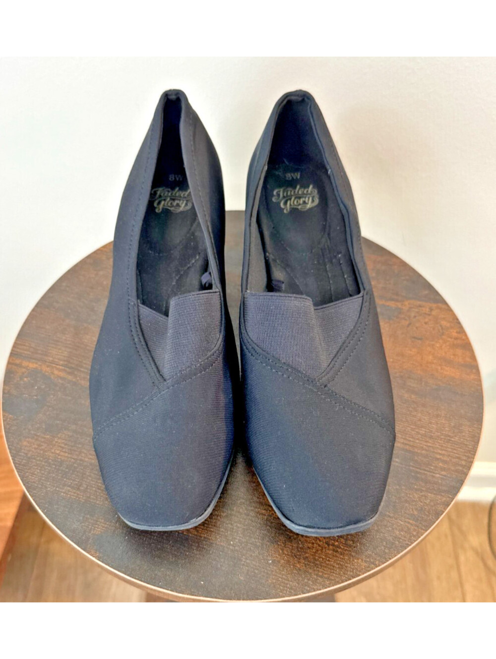Faded Glory Women's Black Slip On Comfort Shoes Wide Width 8W Low Heel